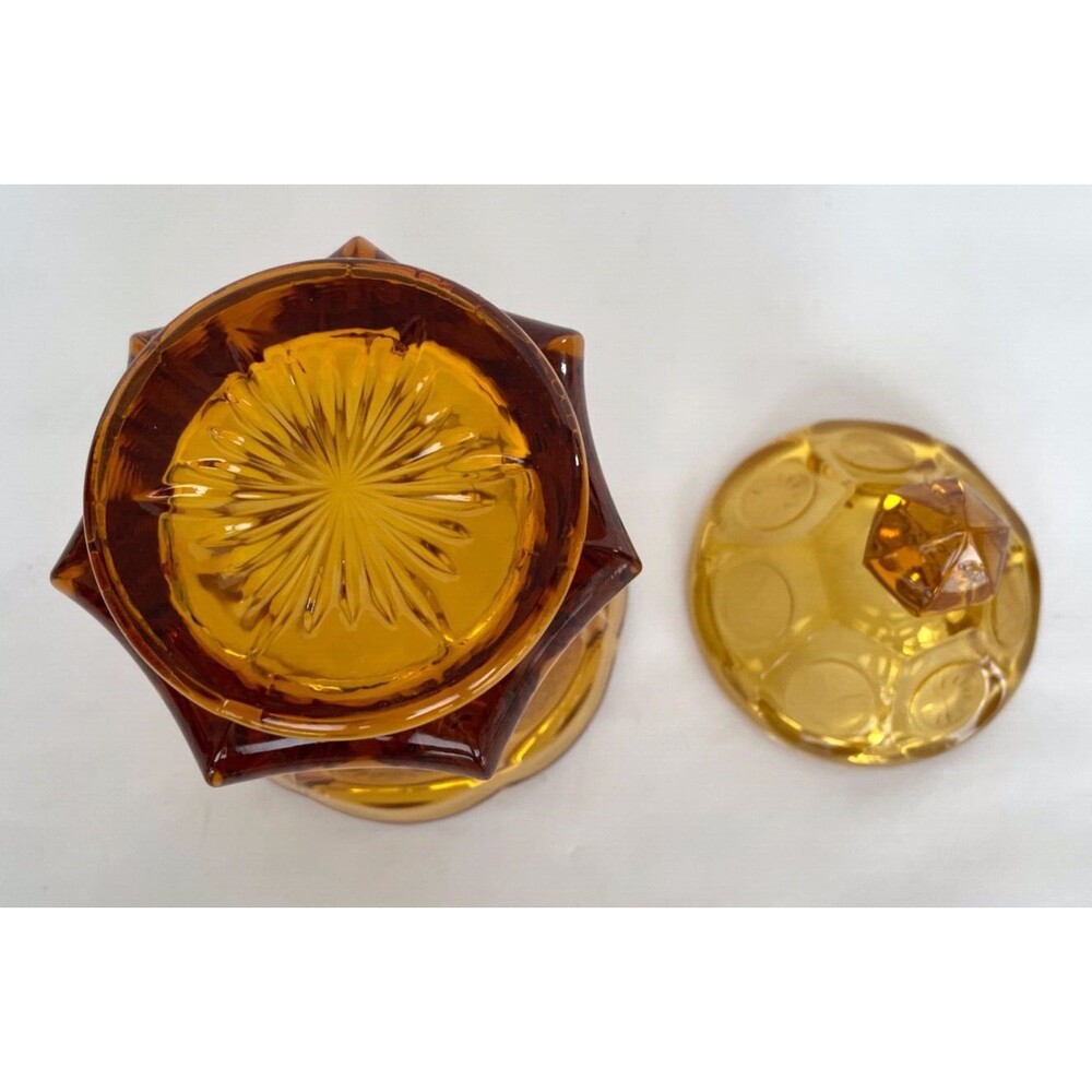 Vintage Fostoria Coin Amber Glass Lidded 1887 Candy Dish Liberty Torch Eagle USA - Picture 7 of 9